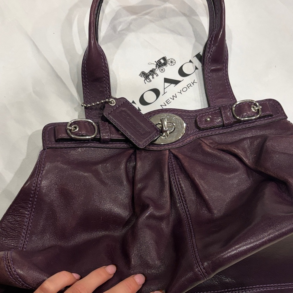 Coach Plum Leather Shoulder Tote with Turnlock